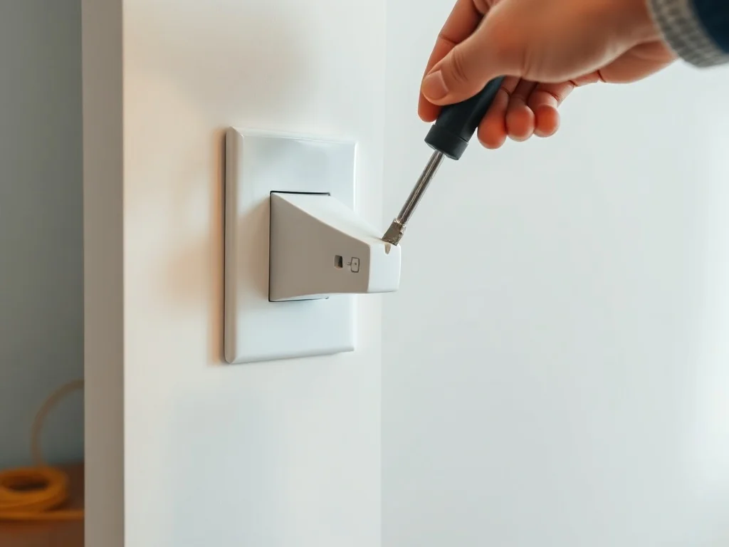Ręce wymieniają biały włącznik światła na gniazdko, obok leżą narzędzia i kabel – instruktaż montażu krok po kroku.