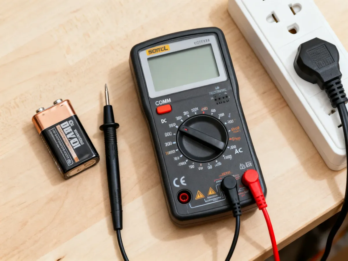 Multimeter prepared for measuring battery and household outlet voltage