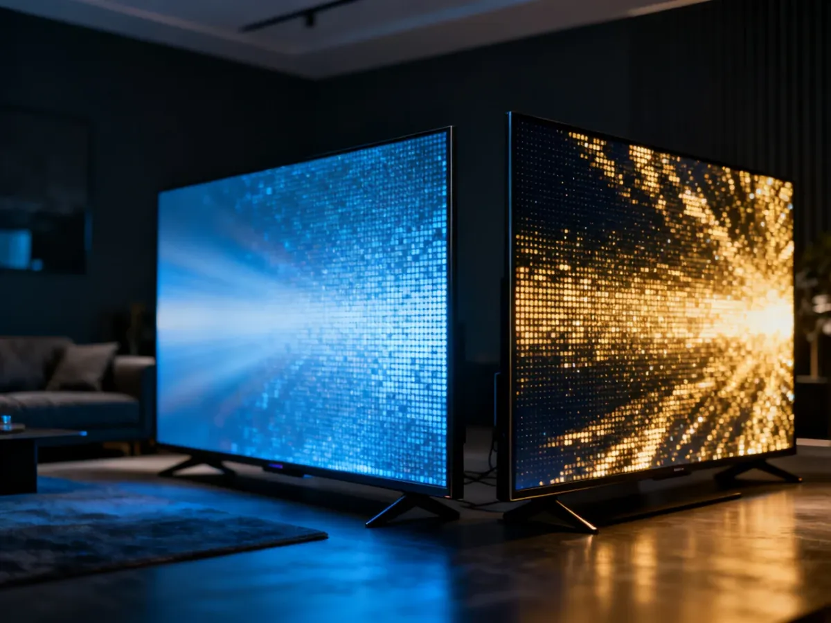 Porównanie ekranów LED i MiniLED: widoczna różnica w kontraście, głębi czerni oraz precyzji podświetlenia obu technologii.